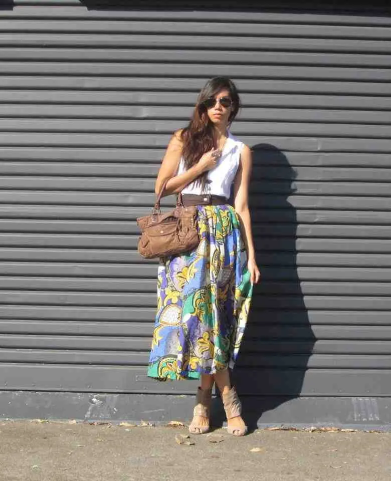 Vintage Carla Silk Printed Skirt